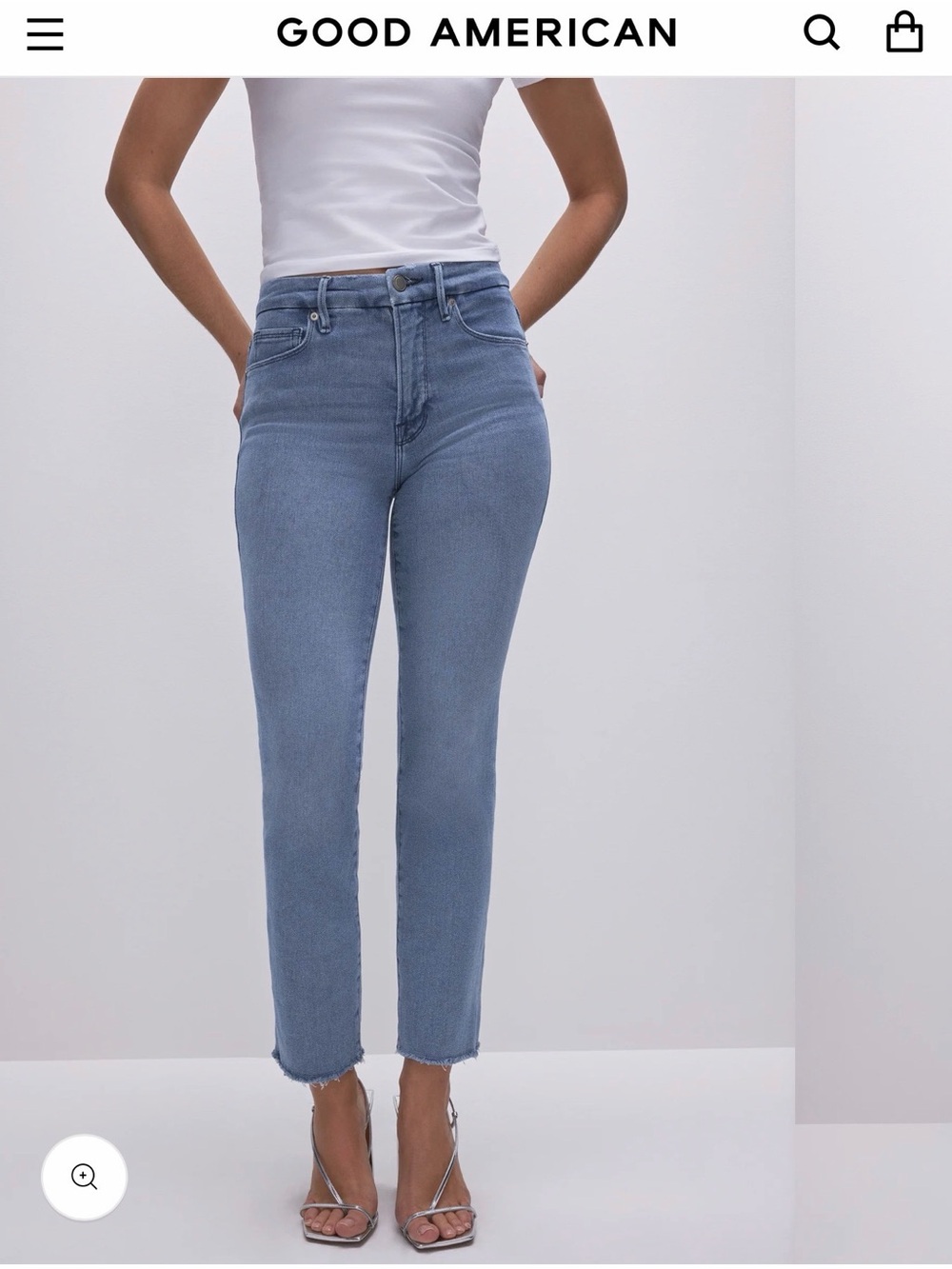 Good American Cropped High-Rise Straight Jeans in Light Blue